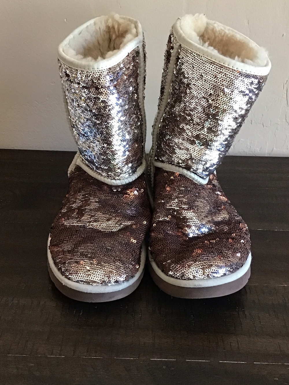 Ladies Sparkle Sequin Mid-Calf UGG Winter Boots - Gold/Bronze